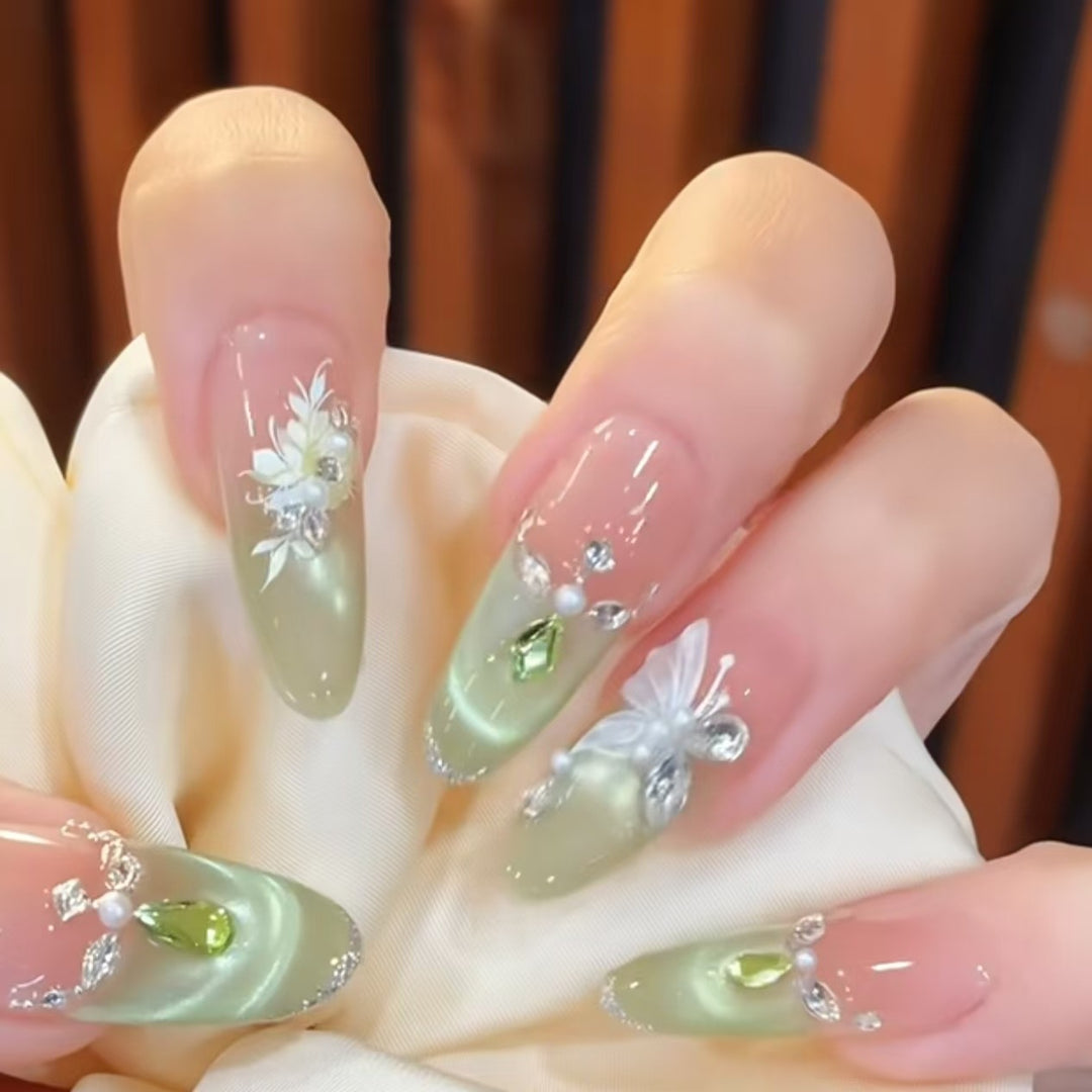 Elegant Floral Stiletto Nail Extensions