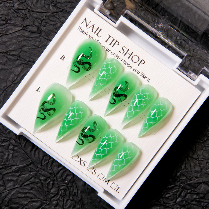 Artistic Stiletto Press-On Nails with Snake Design