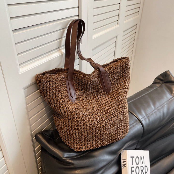 Braided shopping bag with leather handles Stornfield