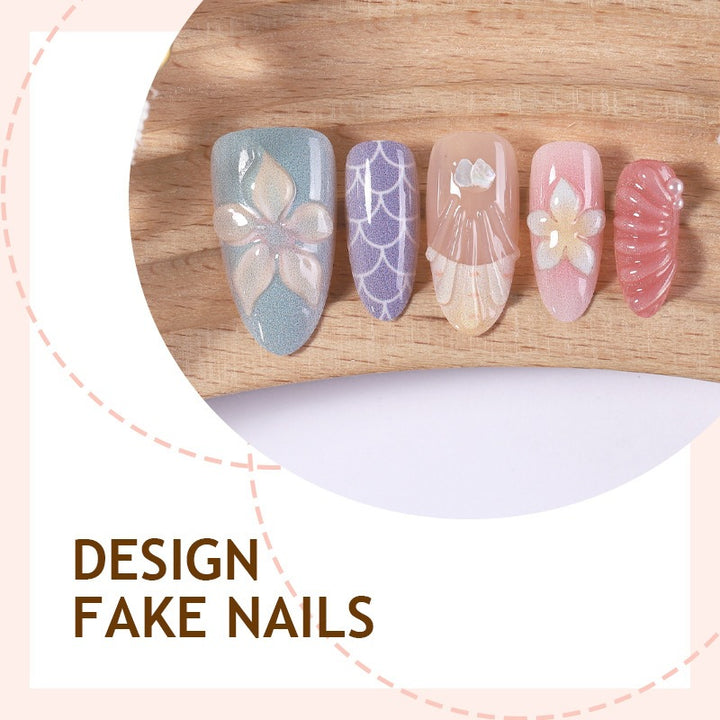Artificial nail set with elegant floral and geometric designs Stornfield