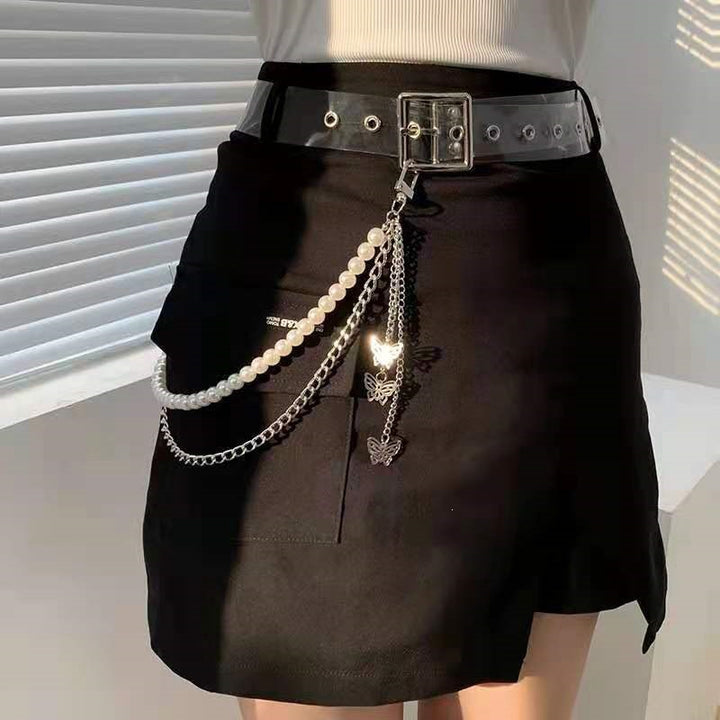 Fashionable belt with pearl and chain pendants Stornfield