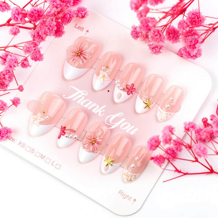 Artistic Seashell Decorated Press-On Nails