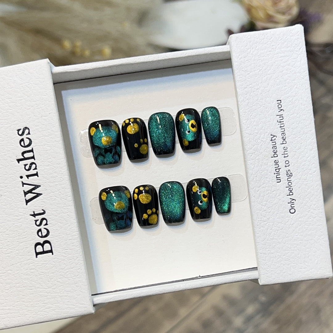 Artistic Press-On Nail Set with Playful Floral and Glitter Accents Stornfield