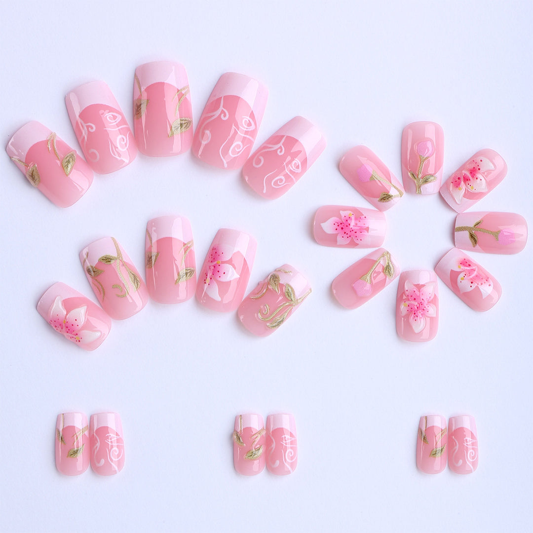 Artificial nails with handcrafted floral designs Stornfield
