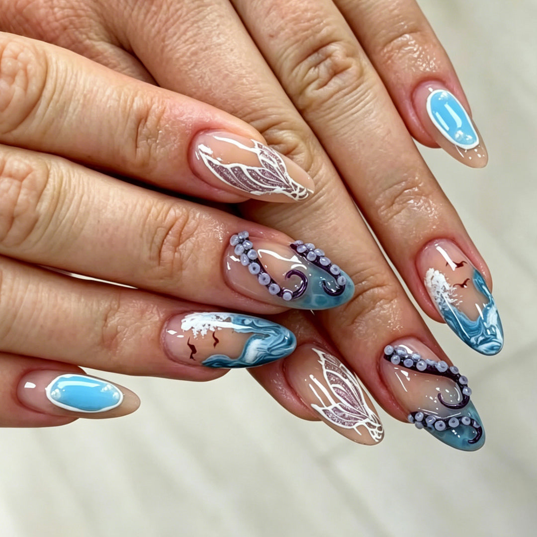 Artistic Ocean Wave Press-On Nail Art Set Stornfield