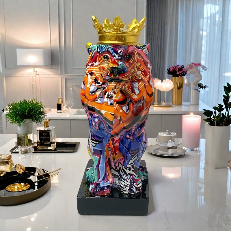 Colorful Lion Sculpture with Crown Stornfield