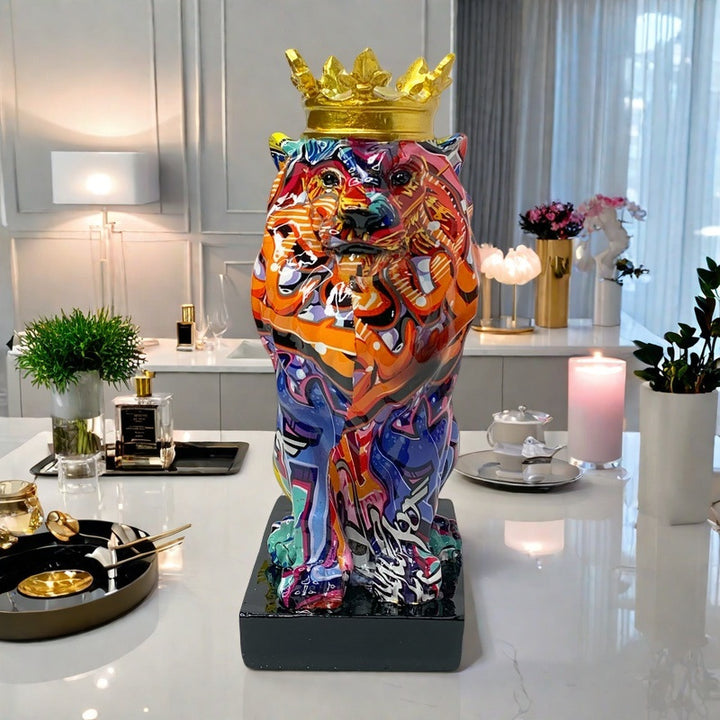Colorful Lion Sculpture with Crown Stornfield