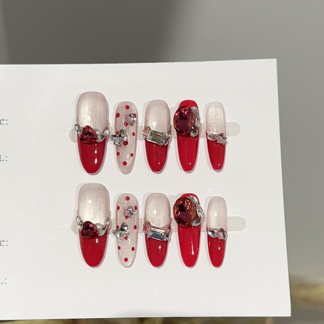 Glamorous Press-On Nail Art Set with Rhinestone Accents