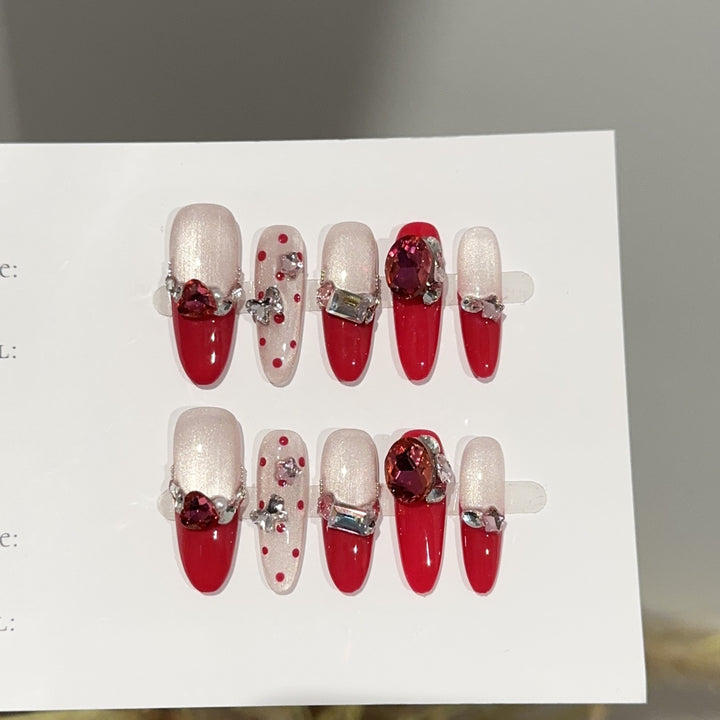 Glamorous Press-On Nail Art Set with Rhinestone Accents