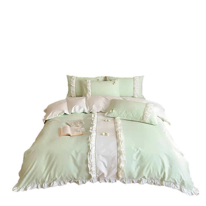 Romantic Ruffled Cotton Sateen Duvet Cover Set with Frilled Edge and Decorative Pillow Shams