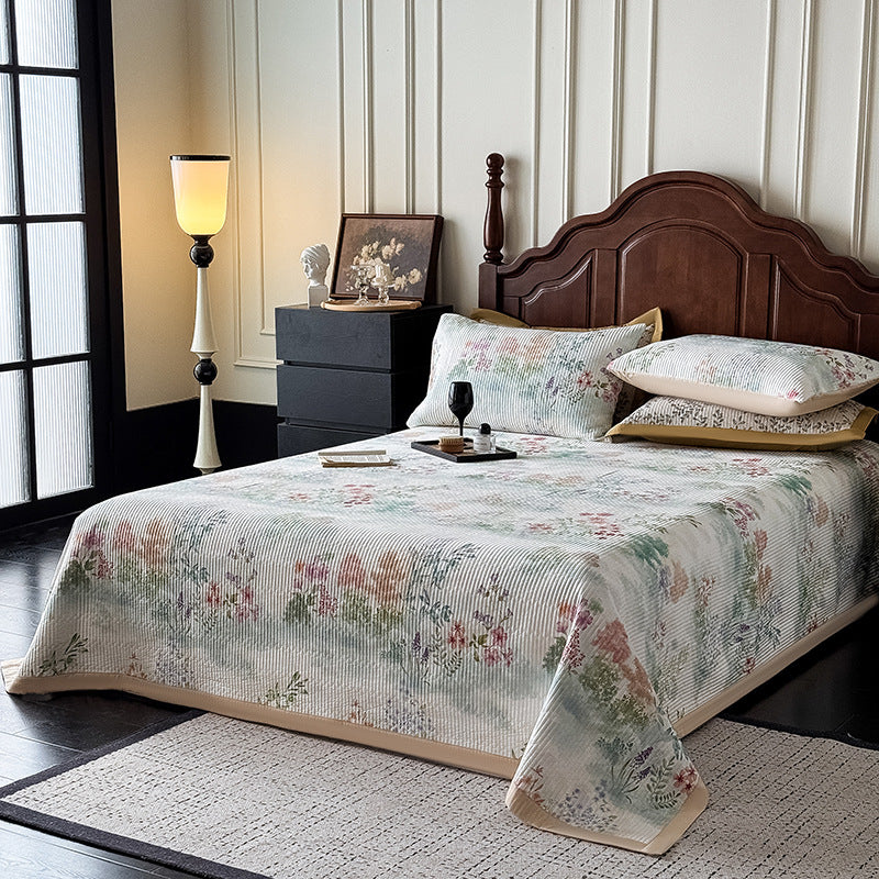 Quilted Botanical Cotton Bedspread and Pillow Sham Set