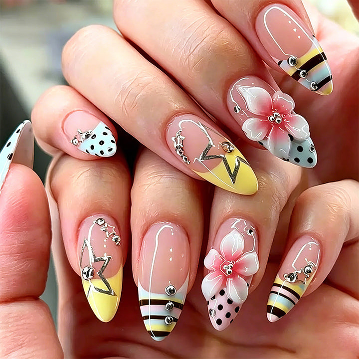 DIY Nail Art Set with Colorful Designs and Natural Accents Stornfield