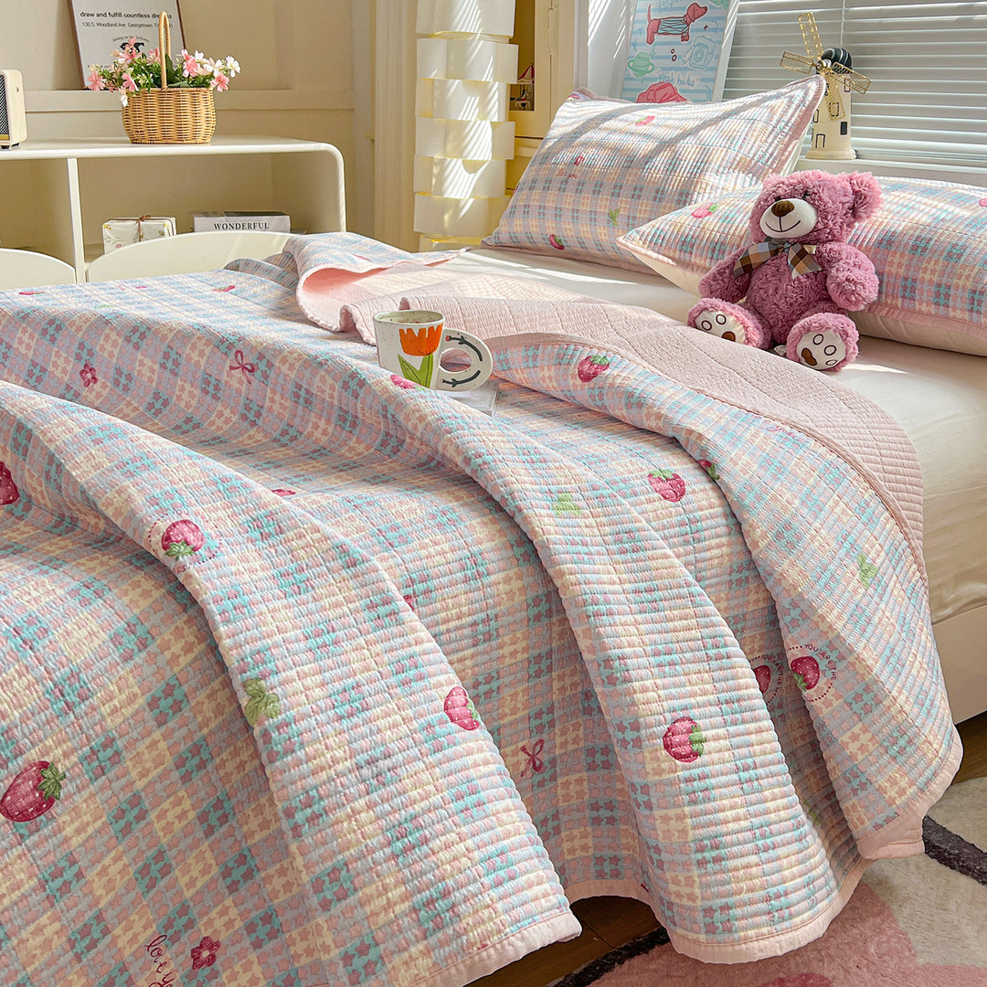Textured Botanical Print Quilted Bedspread