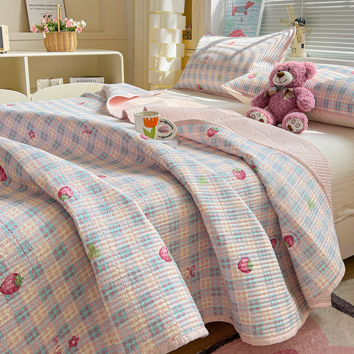 Textured Botanical Print Quilted Bedspread