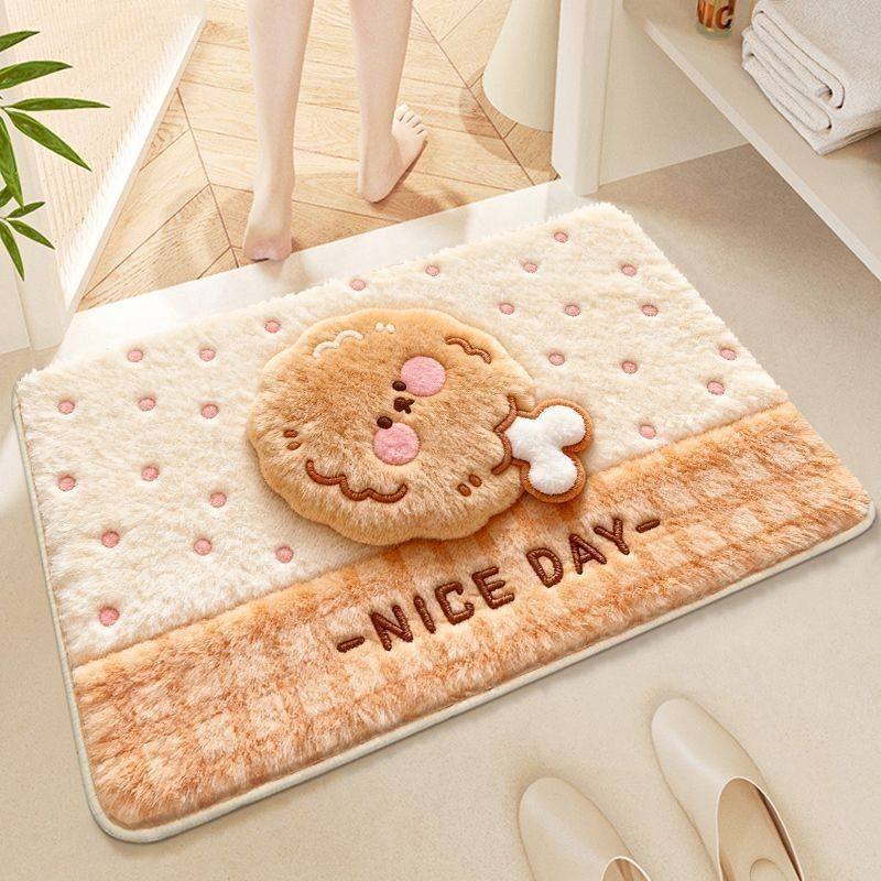 Playful Strawberry Milk-Themed Bath Mat