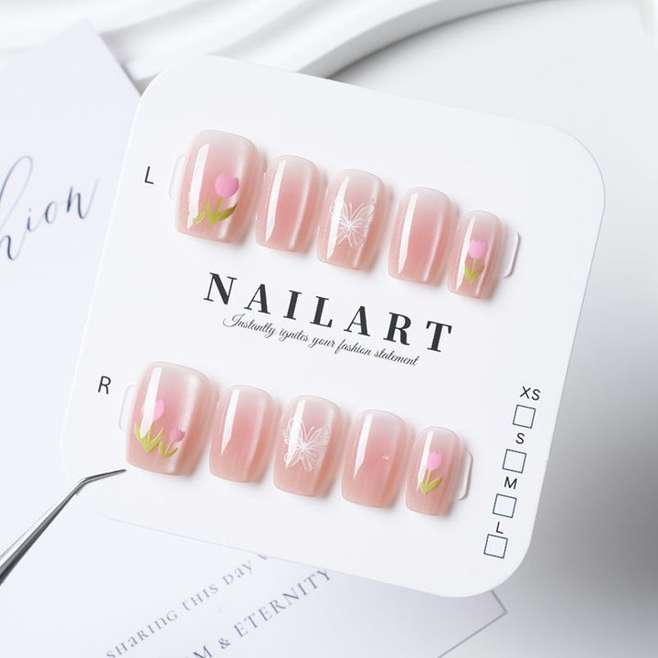 Artistic Floral Nail Design Press-On Tips Stornfield