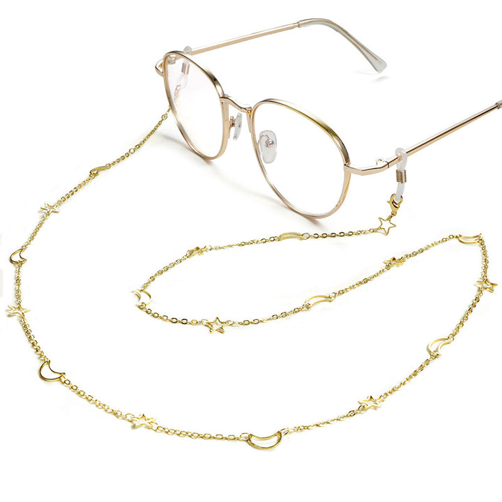 Fashionable glasses holder chain with star and moon motifs Stornfield