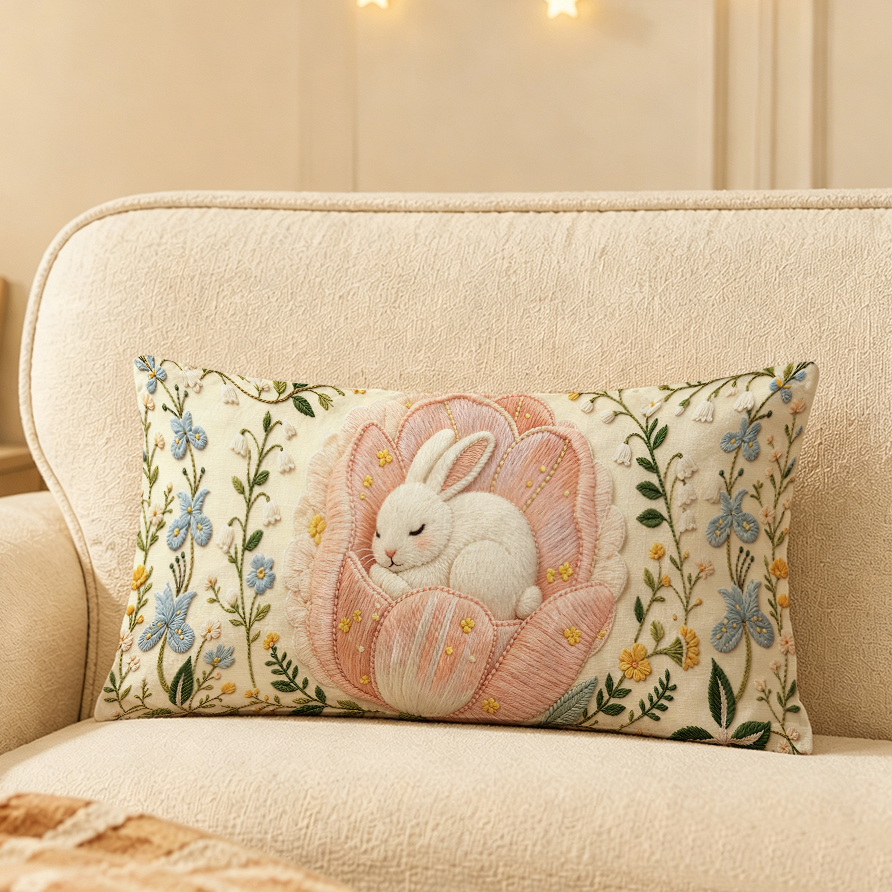 Cat-Themed Embroidered Decorative Throw Pillow