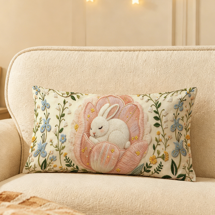 Cat-Themed Embroidered Decorative Throw Pillow