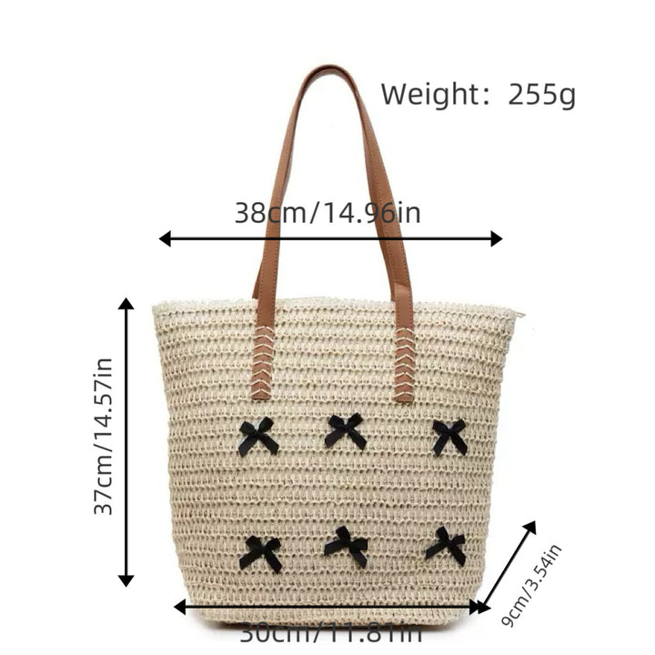 Trendy large beach bag with original bow appliqués Stornfield