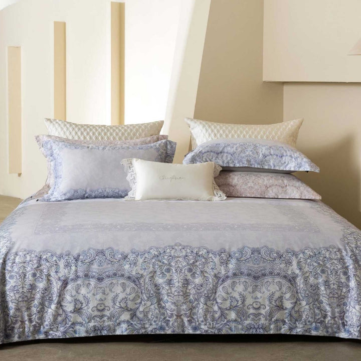 Botanical Printed Sateen Duvet Cover Set with Silk-Like Satin Hem and Decorative Shams