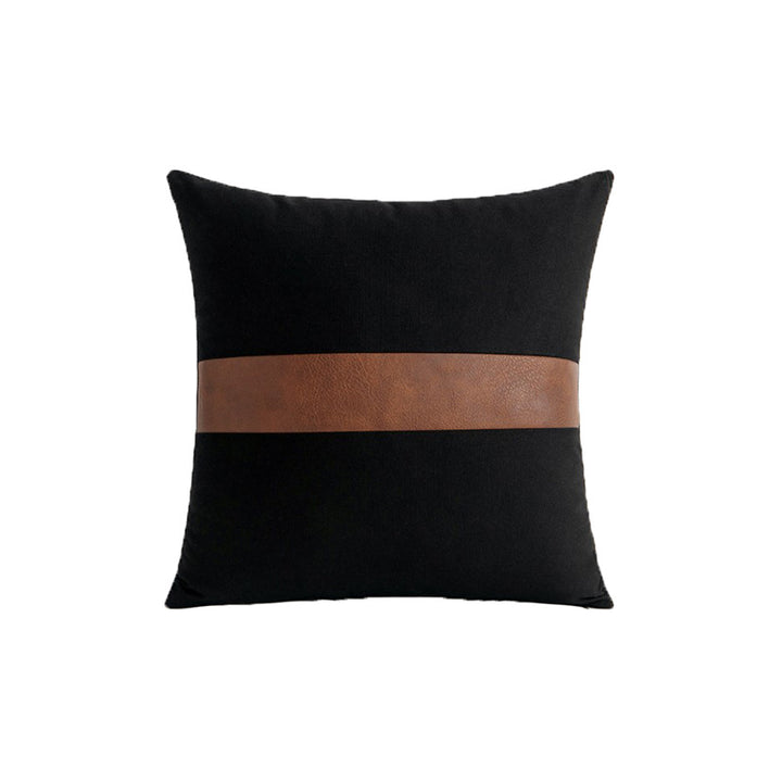 Decorative Leather-Accent Throw Pillow with Canvas Panel and Hidden Zipper