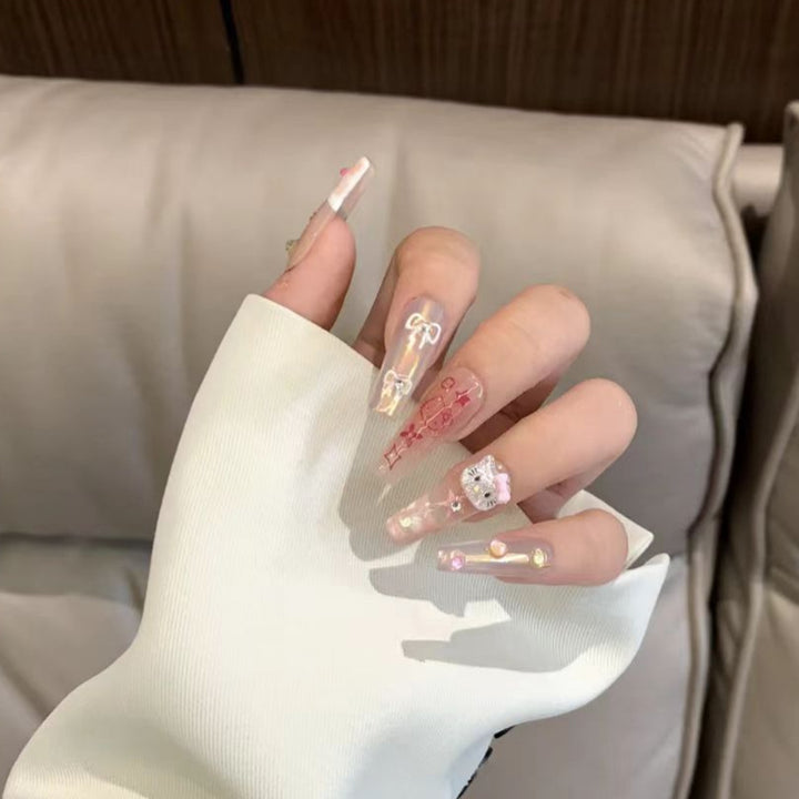 Elegant Stiletto Press-On Nails with Floral Design Stornfield