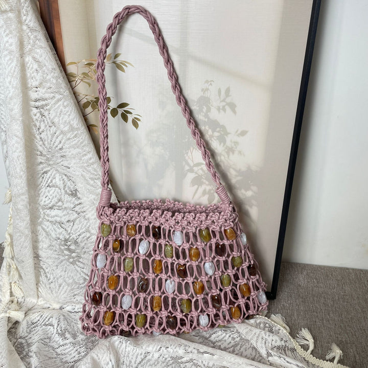 Hand-knotted net bag with decorative beads Stornfield