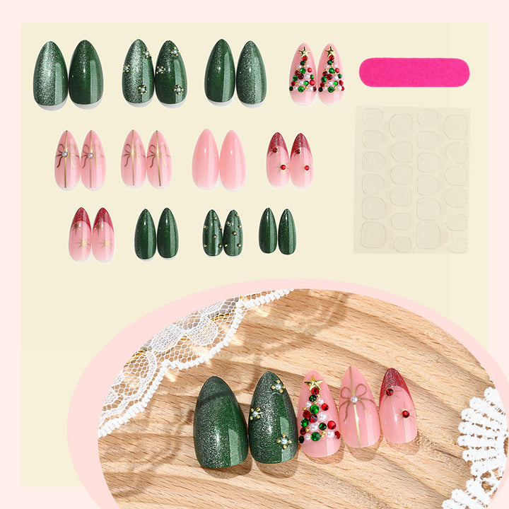 Festive artificial nail set with Christmas motifs and glitter accents Stornfield