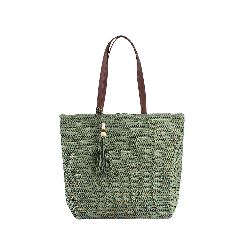 Spacious Shoulder Bag Made of Braided Natural Material with Decorative Tassel Stornfield