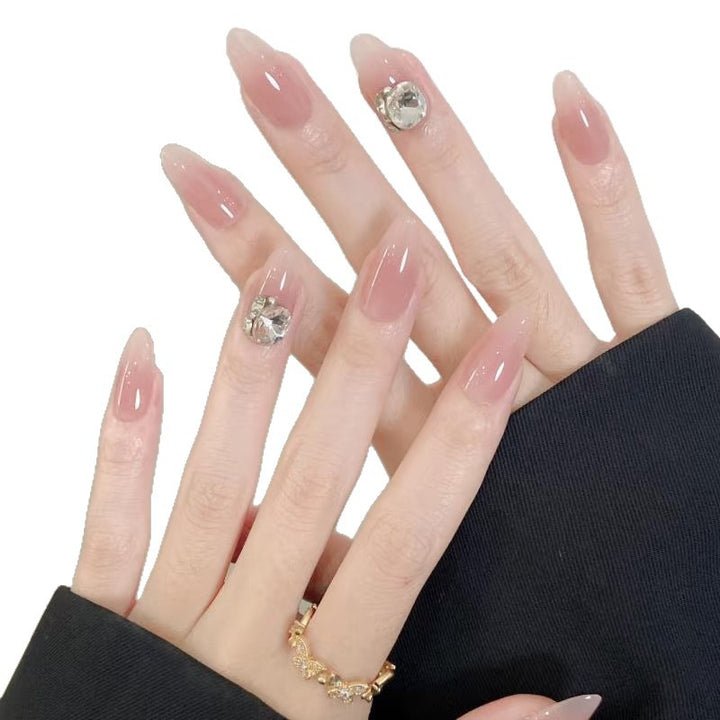 Decorative Press-On Nail Art Set with Elegant Crystal Accents