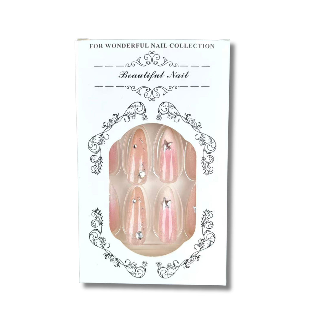 Premium Press-On Nail Art Set with Star Accents and Ombre Finish