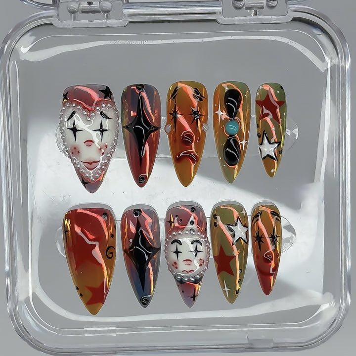 Whimsical Clown-Inspired Press-On Nail Art Set Stornfield