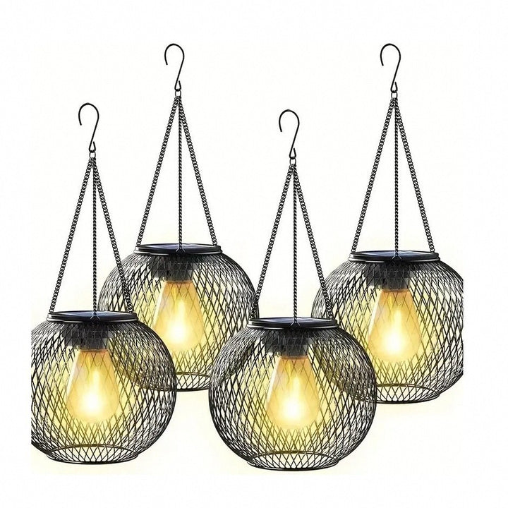 Solar Hanging Outdoor Lanterns With Vintage-Style LED Filament Bulb And Metal Cage Waterproof Suspension Stornfield