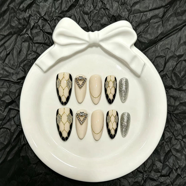 Luxury Press-On Nail Art Set with Decorative Gem Accents