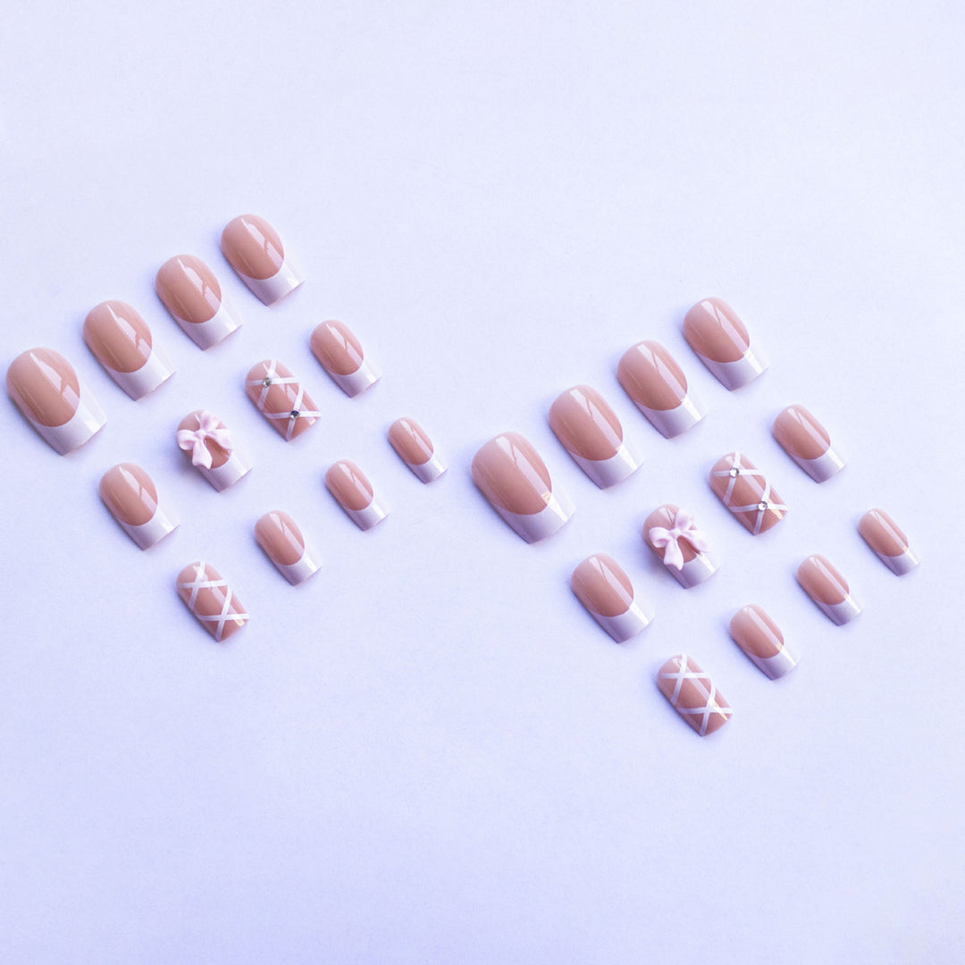 Premium Decorative Press-On Nails with Bow and Rhinestone Accents Stornfield