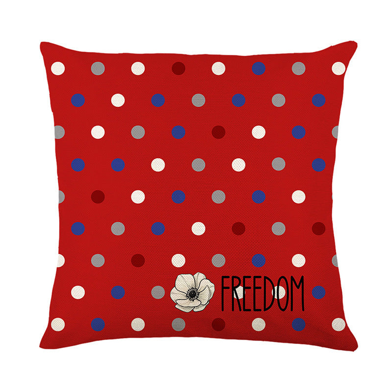 Decorative Cotton-Linen Throw Pillow Cover with Polka Dot Print and Freedom Typography