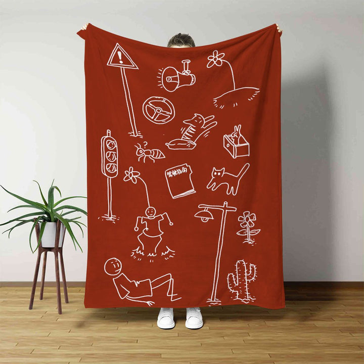 Fun Illustrated Plush Throw Blanket