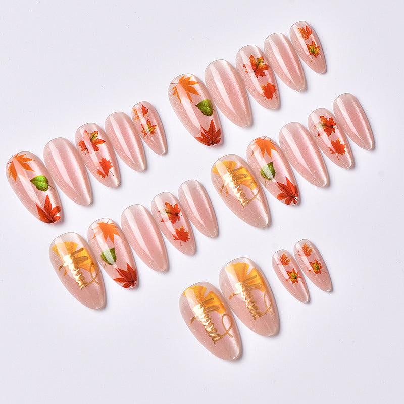 Artistic Fall Leaf Press-On Nail Art Set Stornfield