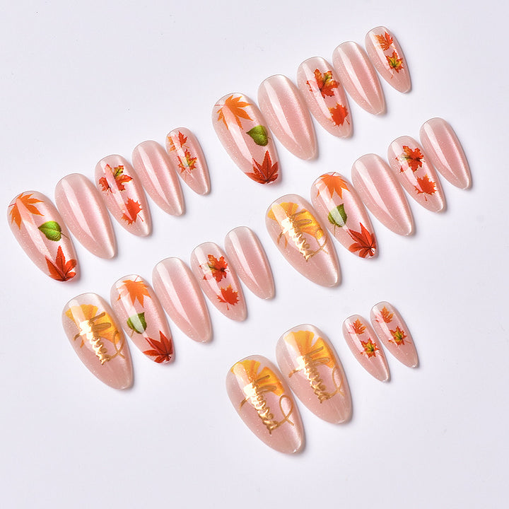Artistic Fall Leaf Press-On Nail Art Set Stornfield