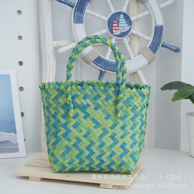 Braided tote bag with wooden handles Stornfield