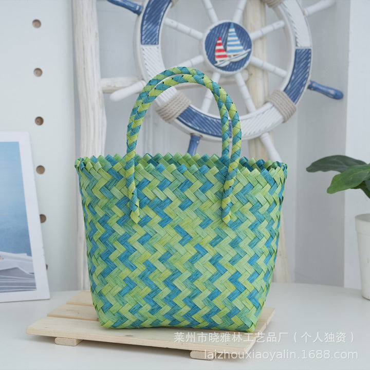 Braided tote bag with wooden handles Stornfield