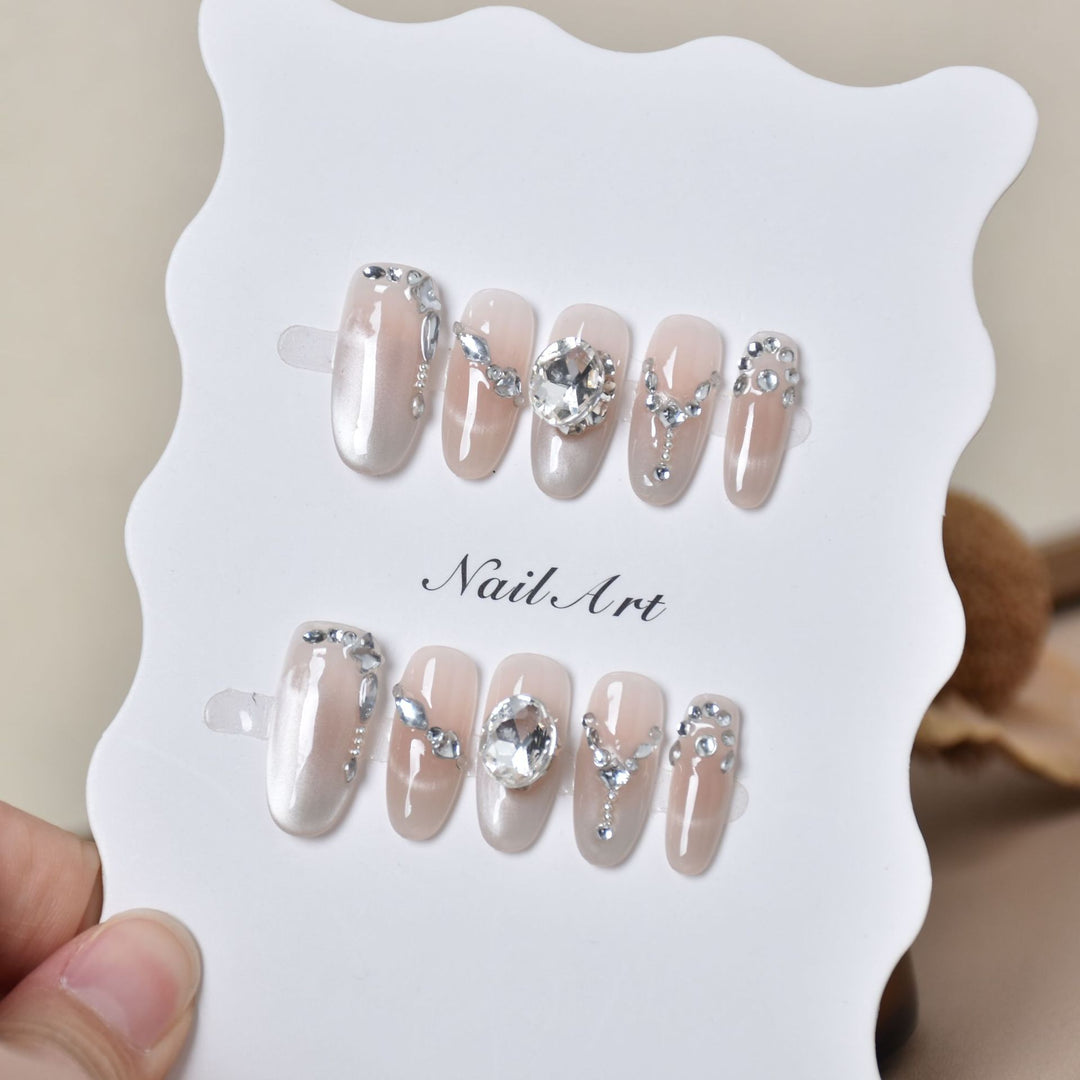 Elegant Crystal-Embellished Press-On Nail Extensions Stornfield