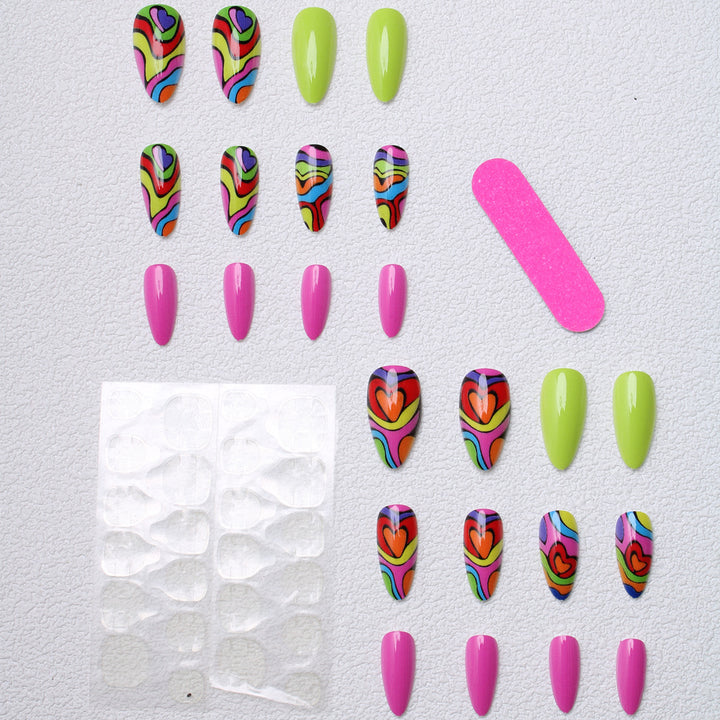 Artistic Heart-Patterned Press-On Nails Stornfield