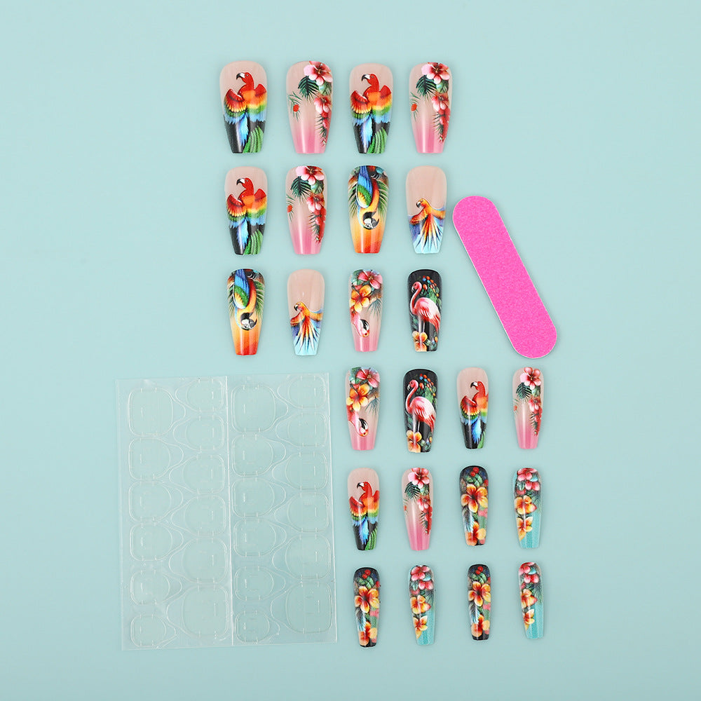 Artificial Nails Set with Tropical Bird Design Stornfield