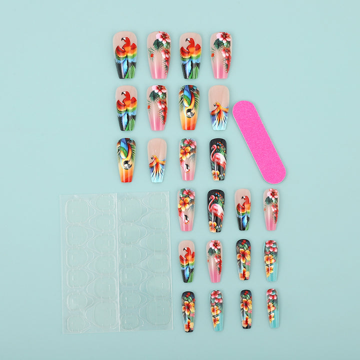 Artificial Nails Set with Tropical Bird Design Stornfield
