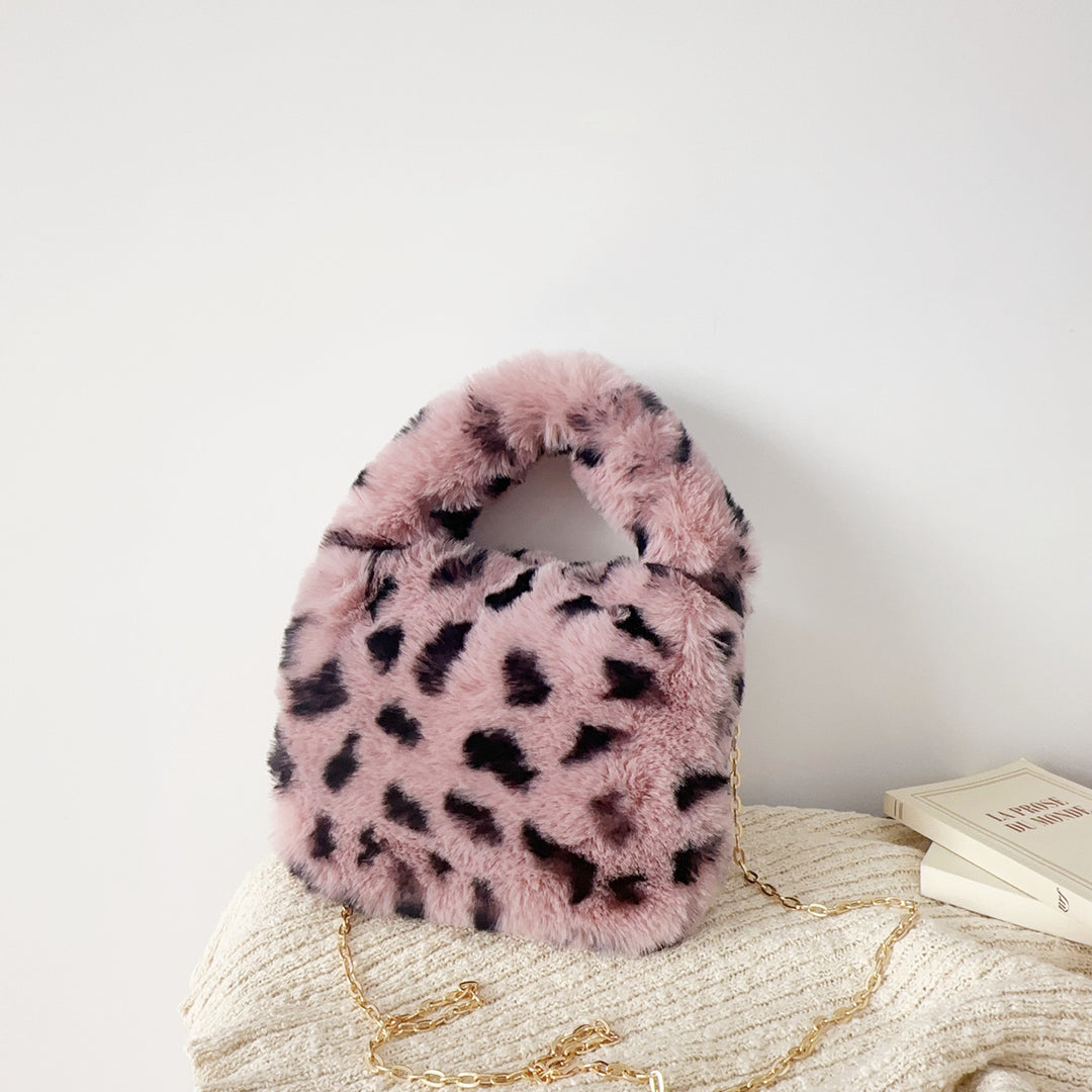 Leopard Print Faux Fur Handheld Bag