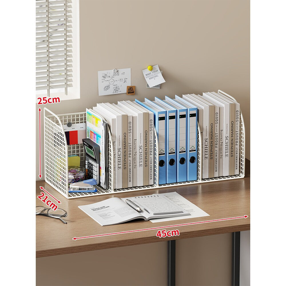 Long Multi-Slot Desktop File and Binder Organizer with Pen and Accessory Holder