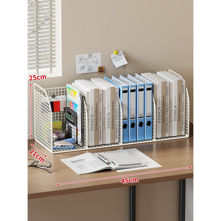 Long Multi-Slot Desktop File and Binder Organizer with Pen and Accessory Holder