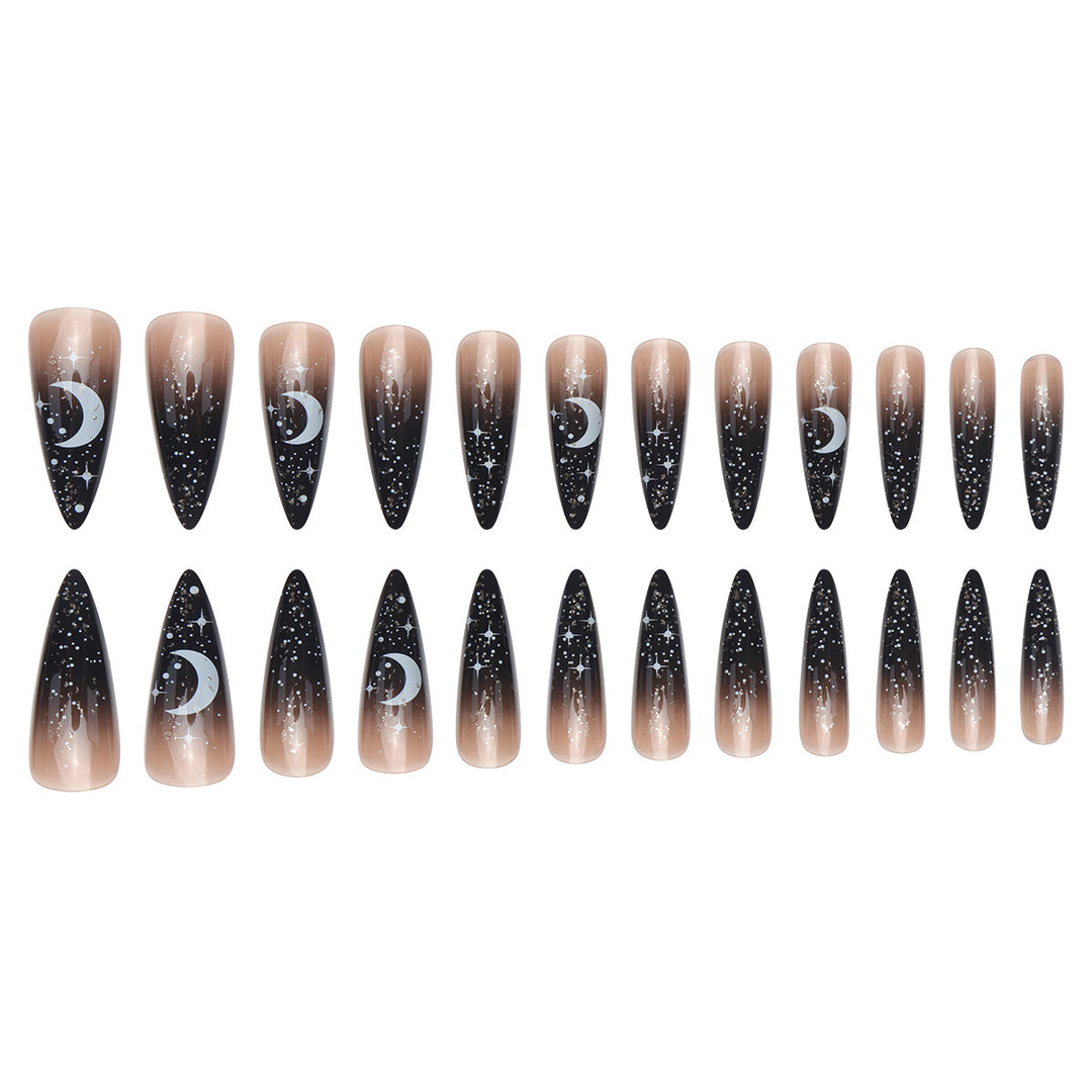 Glamorous Stiletto Press-On Nails with Celestial Design Stornfield